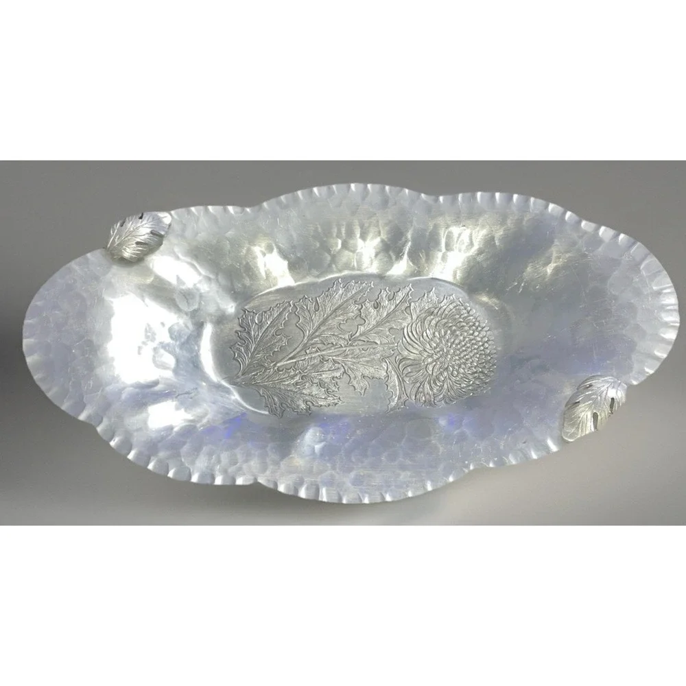 VTG Aluminum Tray Floral Oval Trade Continental Mark Silverlock Hand Wrought 572